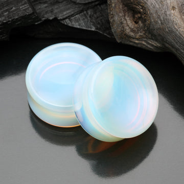 Detail View 1 of A Pair of Opalite Concave Stone Double Flared Ear Gauge Plug